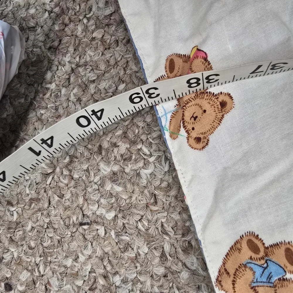 Vintage‎ Days of the Week Teddy Bear Quilted Baby Blanket Blue White 47x39